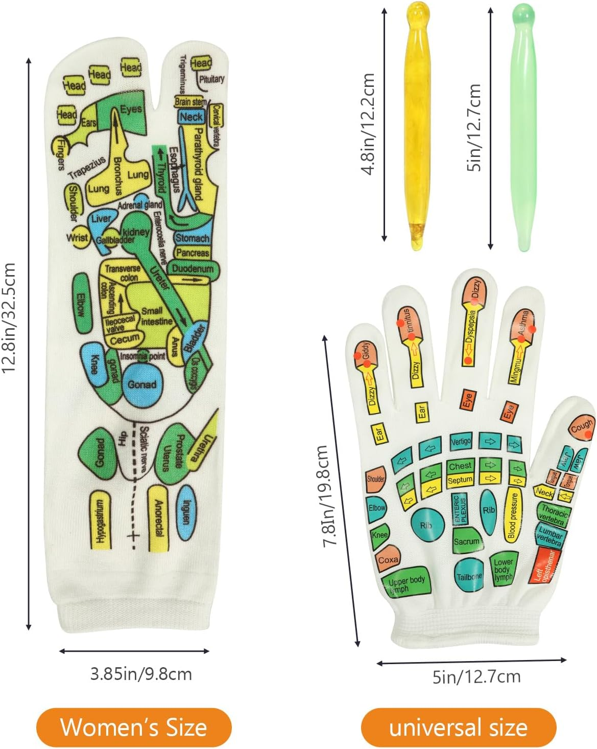 Reflexology Socks and Gloves for Hand Foot Massage, with 2 Acupressure Pens, Women'S Size - Soothing and Relaxing Therapy, Pain Relief, Improve Circulation - Health and Personal Care