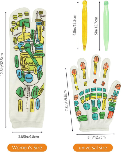 Reflexology Socks and Gloves for Hand Foot Massage, with 2 Acupressure Pens, Women'S Size - Soothing and Relaxing Therapy, Pain Relief, Improve Circulation - Health and Personal Care